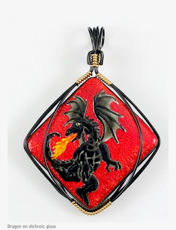 Dragon pendant, dichroic jewelry
